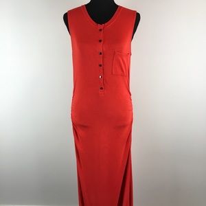 Athleta Henley Maxi Dress Saffron Red Sleeveless